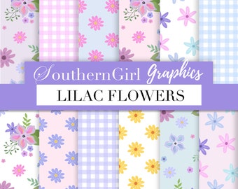 Purple Floral Digital Paper: Lilac Flowers Seamless Patterns (Digital Download)