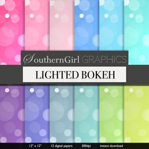 Bright Bokeh digital paper: &quot;LIGHTED BOKEH&quot;  bright bubble bokeh, pink and blue tones with light effects for photograpy overlays, cards