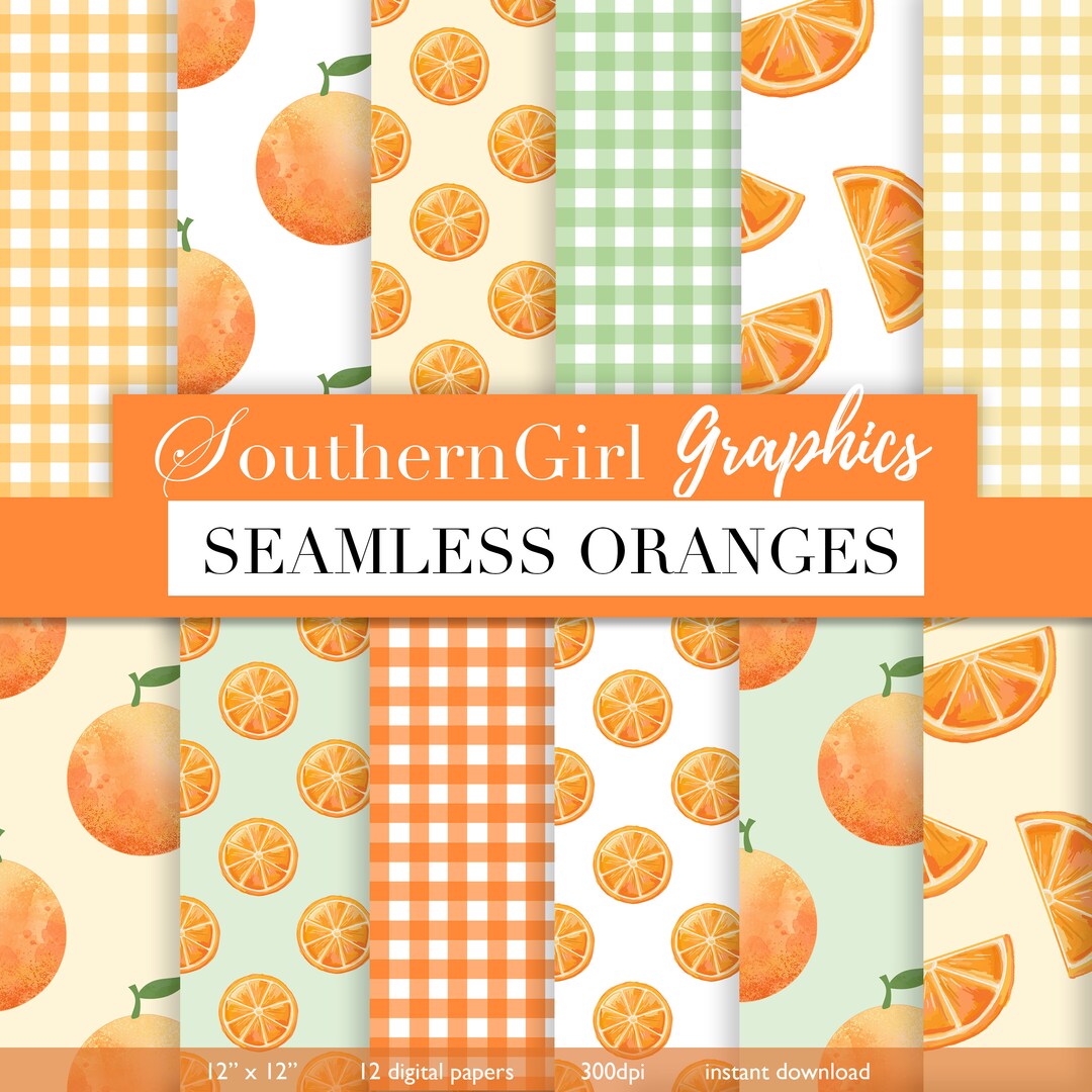Digital Pattern Orange Orange Digital Paper Pack – Seamless Citrus Patterns (digital Download ...
