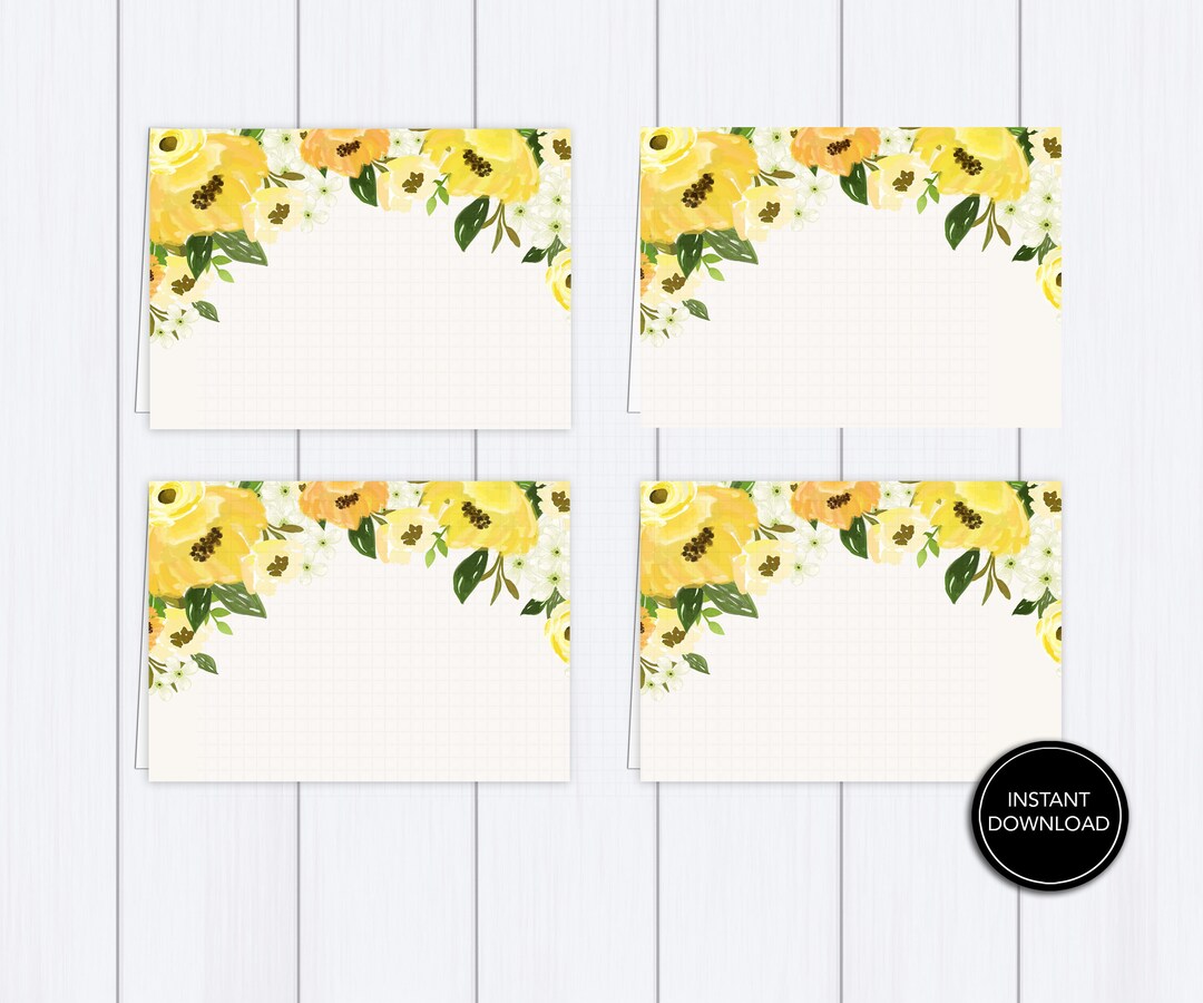 Yellow Floral Tent Cards Printable Download: "yellow TENT Cards" Easter ...