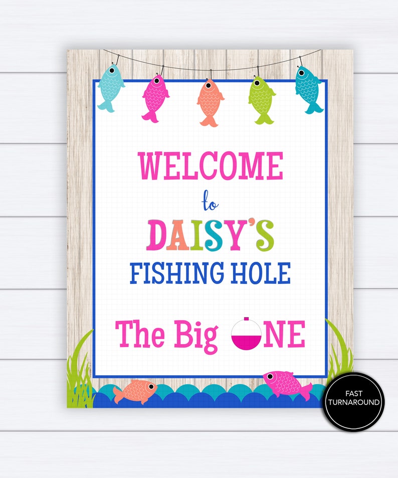Welcome Tooffish Girl's Fishing Birthday Welcome Sign: Pink, First Birthday (digital ...