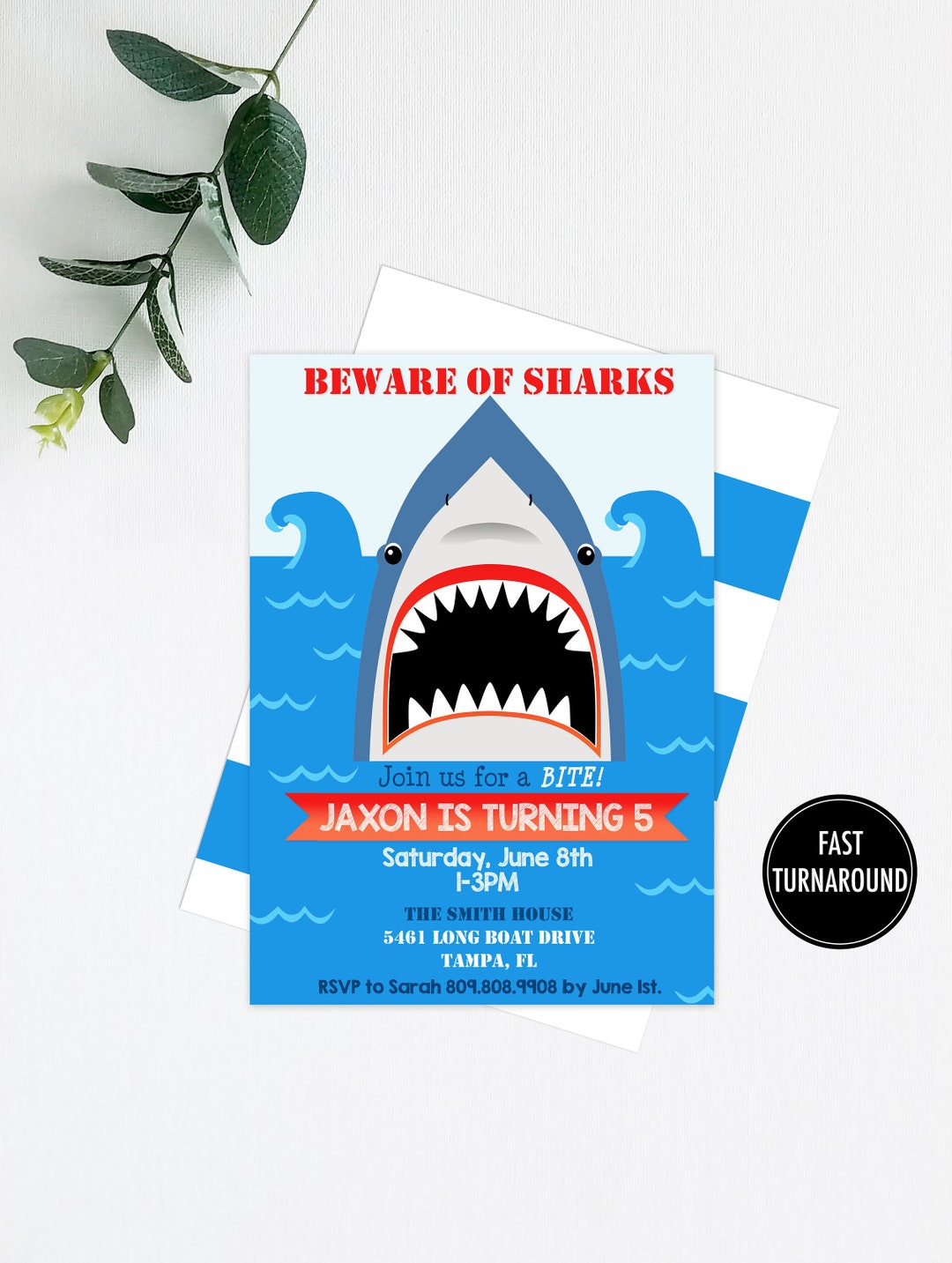 Shark Birthday Invitation Printable: shark Invitation Shark Head, Waves ...