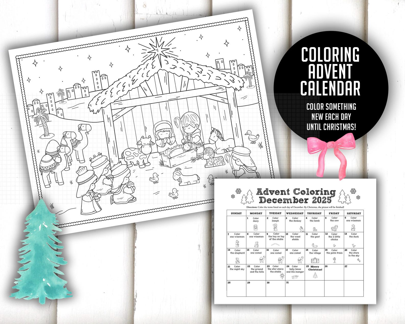 Nativity Advent Coloring Calendar Printable – Christmas Countdown ...