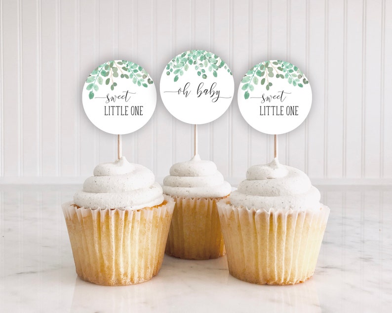 Eucalyptus Baby Shower Cupcake Toppers LEAFY CUPCAKE Etsy