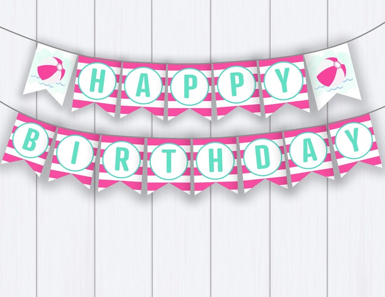 Pool Party Banner Printable: happy Birthday Pink - Etsy