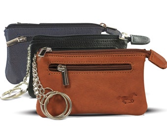 Leather Key Pouch - Long Key Pouch - Key Pouch with Zipper - 2 Rings