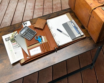 Premium A4 Leather Document Holder with Removable Ring Binder – Perfect for Tablets, Laptops, and Office Essentials
