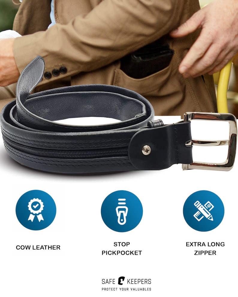 Leather Money Belt Moneybelt Belt With Zipper Etsy