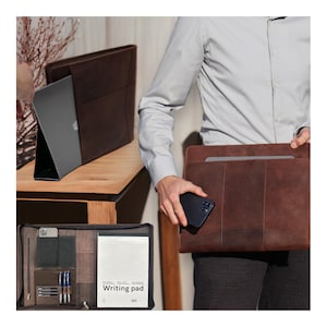 Cartella portadocumenti a4 fatta a mano - Cerniera - Cartella da scrittura in pelle - Cartella per conferenze A4 - Cartella da lavoro - Cartella in pelle - Scomparto per laptop - Scomparto per tablet - Cartella in pelle -