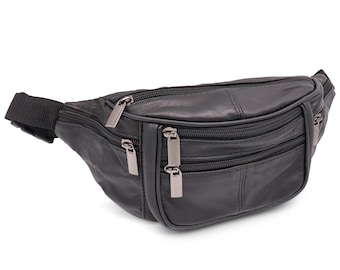 Pouches in color black – soft nappa leather – 6 pockets with zippered hip bag – hidden zipper