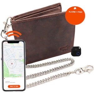 Cartera amplia Hombre con Tracker - Cartera con cadena - rastreador bluetooth y cadena