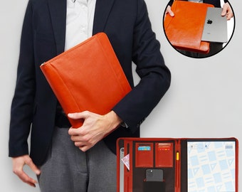 A4 Document Folder - Leather Writing Folder - A4 Conference Folder - Leather Folder - Genuine Leather - Compartment for Tablet