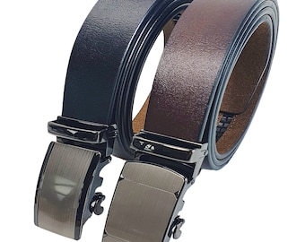 Men's belt - Automatic belt - genuine leather with automatic buckle - Trouser belt 2 pieces