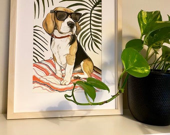 Tropical Beagle print A4