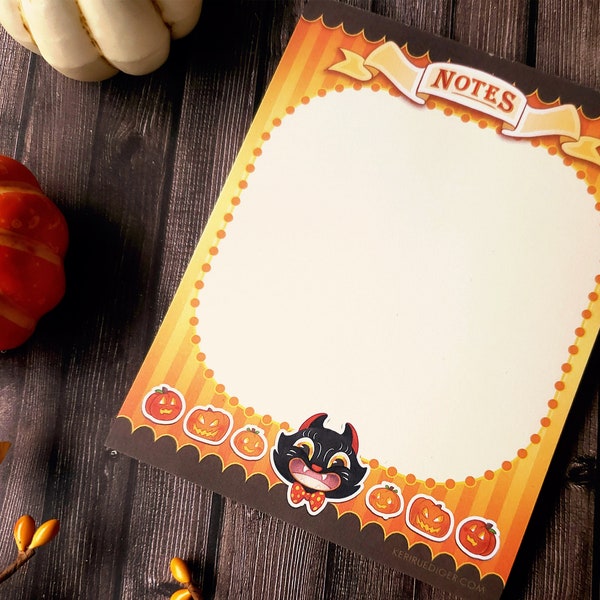 Halloween Black Cat Pumpkin Memopad Stationary Notepad 4.25" x 5.5"