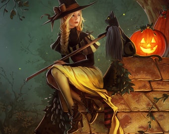 5" x 7" and 11" x 17" Halloween Witch Illustration Print