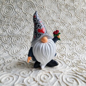 SwirlyBugz Gnome with roses, grey, ladybugs, black swirls, hearts