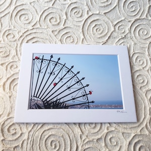 LADYBUGGED PHOTO - Iron Swirls, 5x7 mat/4x6 photo, hand painted ladybugs, Greece, Santorini