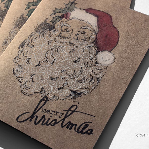 Swirly Santa Cards, 5x6.5", 6 pack