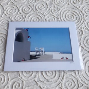 LADYBUGGED PHOTO - Two Chairs, 5x7 mat/4x6 photo, hand painted ladybugs, Greece, Santorini