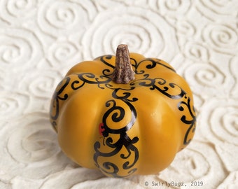 Swirly MINI Bling Pumpkin, mustard, black, ladybugs