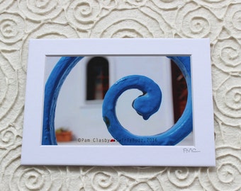 Blue Swirl, 5x7 matted print, 4x6 photo print in 5x7 mat, room art,  Greece, Santorini