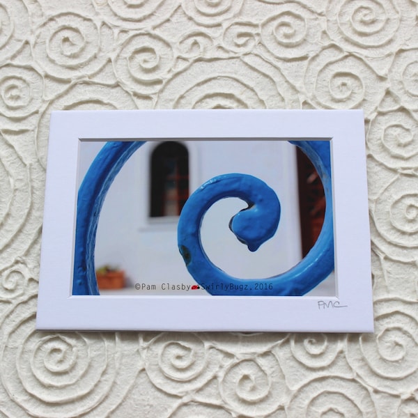 Blue Swirl, 5x7 matted print, 4x6 photo print in 5x7 mat, room art,  Greece, Santorini