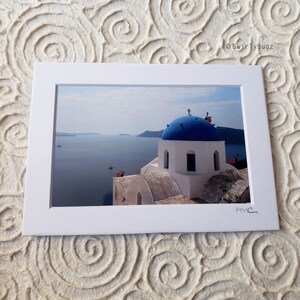LADYBUGGED PHOTO - Blue Dome, 5x7 mat/4x6 photo, hand painted ladybugs, Greece, Santorini