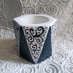 Black & White Triangle planter, holder, hand painted, ladybugs, swirls