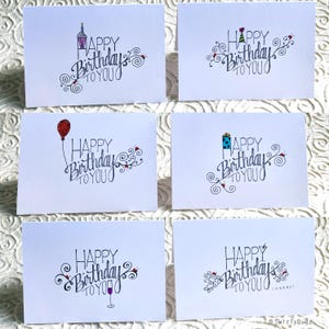 Lot de 6 cartes d'anniversaire, coccinelles, tourbillons, dessinées à la main, vierges à l'intérieur, 4 x 5,5 po.