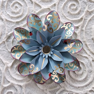 4.25&quot; Small Green/Gold SwirlyBugz Metal Flower/Succulent hanging/ornament, hand painted, ladybugs, gold swirls