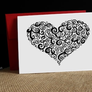 Paquete de 6 tarjetas con corazones en espiral, garabateadas a mano, dibujadas a mano, tarjetas de amor