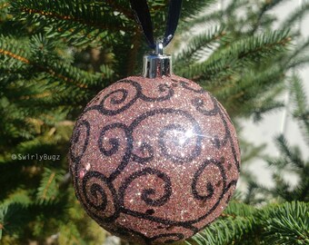 SwirlyBugz Pink Bling Sparkle Ornament, black swirls, ladybug, shatterproof
