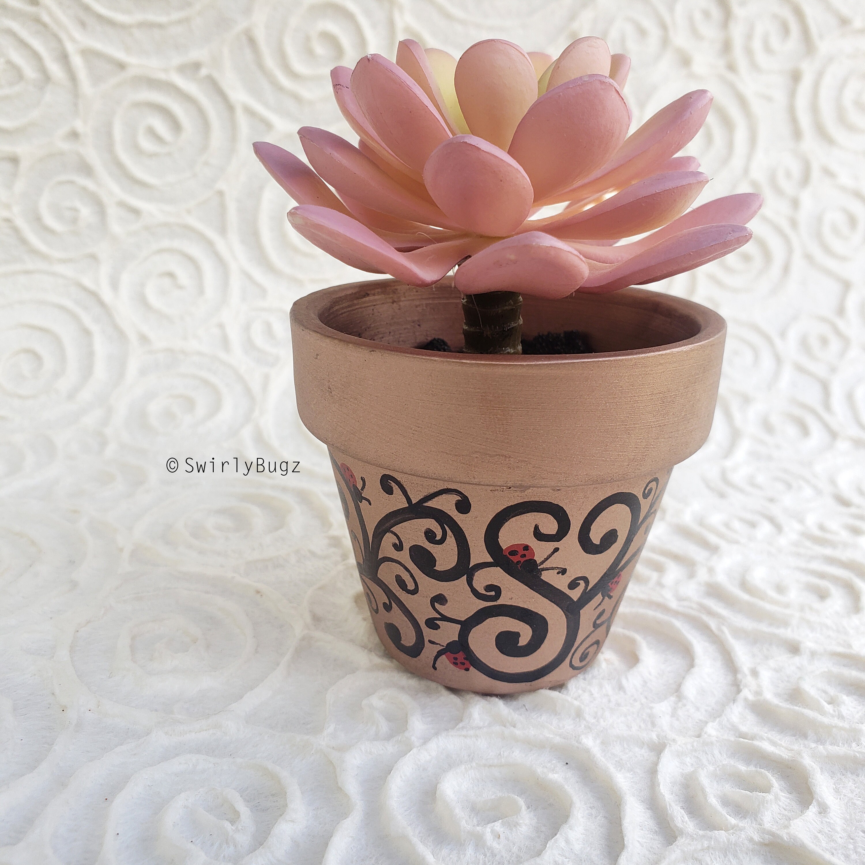 Swirly Metallic Rose Gold Pot Pink Faux Succulent planta Etsy