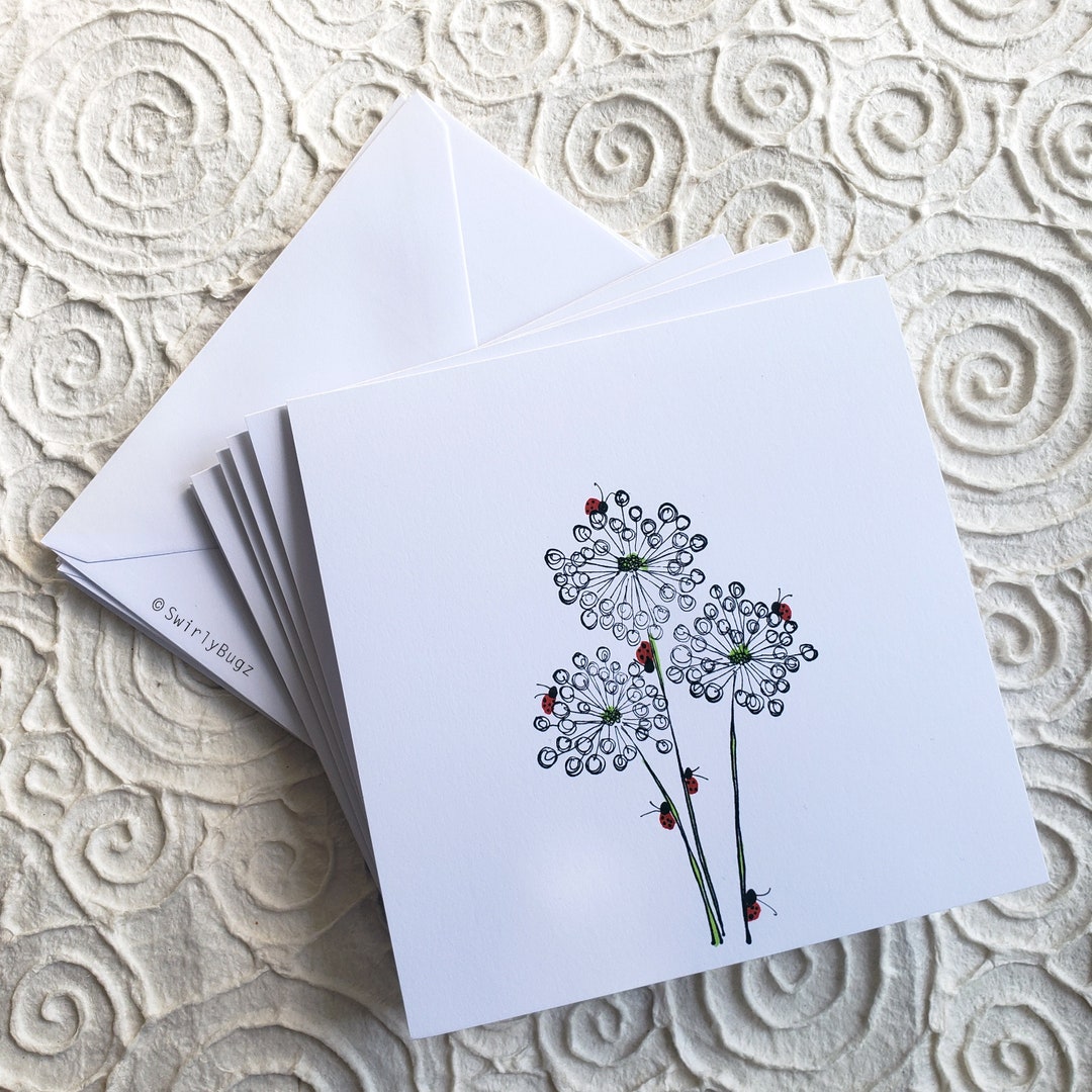 Dandelion Sticky Notes Dandelion Note Cards, Ladybugs, Stamped, Hand Painted, Black, White ...