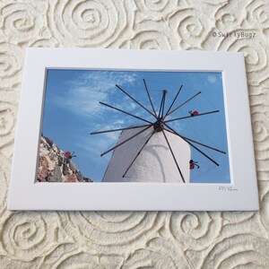 LADYBUGGED PHOTO - Windmill, 5x7 mat/4x6 photo, hand painted ladybugs, Greece, Santorini