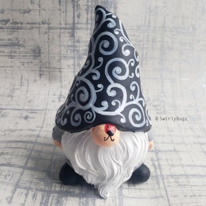 SwirlyBugz Gnome, black, ladybug, white swirls