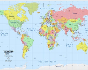 A0 A1 A2 A3 A4 Highly Detailed Vintage World Map Large Poster Art Print