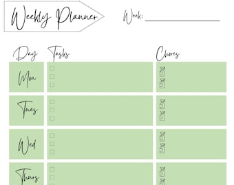 Groene digitale weekplanner I downloadbare weekplanner I wekelijkse productiviteit I afdrukbare planner I iPad planner I minimalistische planner