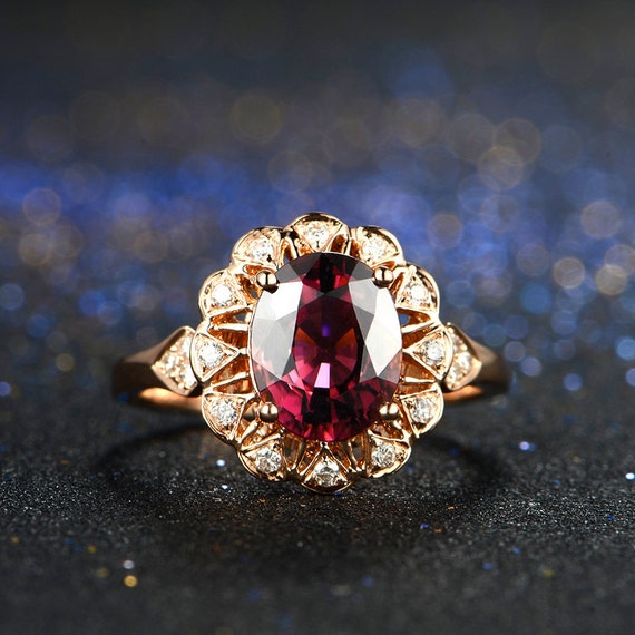 Sunflower Rubellite Red Tourmaline Diamond Ring in 18k Rose | Etsy Canada