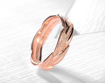 Wheat Patterned Band in 18k Rose Gold Diamond Engagement Ring Wedding Band Birthday Anniversary Valentine's