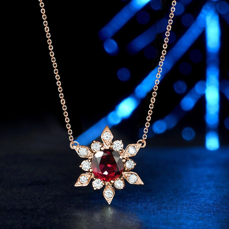 Rubellite Necklace, Snowflake Necklace 