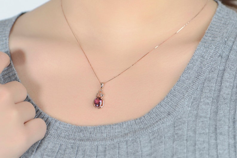 18k Rose Gold Rubellite Red Tourmaline Pendant Necklace Wedding Birthday Valentine's Mother's Day image 3