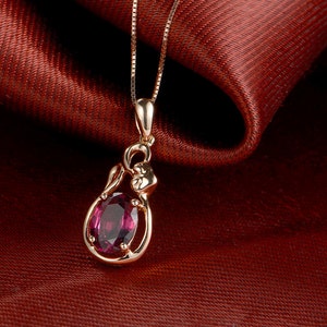 18k Rose Gold Rubellite Red Tourmaline Pendant Necklace Wedding Birthday Valentine's Mother's Day image 1