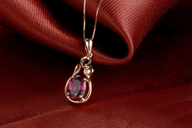 18k Rose Gold Rubellite Red Tourmaline Pendant Necklace Wedding Birthday Valentine's Mother's Day image 1