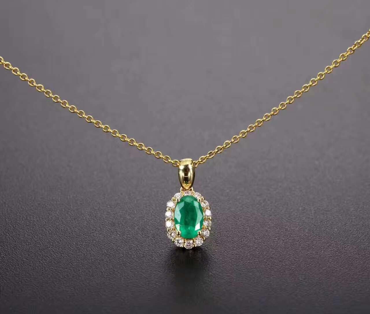 Oval Shaped Emerald Diamond Pendant in 18k Yellow Gold | Etsy