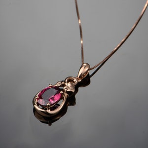 18k Rose Gold Rubellite Red Tourmaline Pendant Necklace Wedding Birthday Valentine's Mother's Day image 2