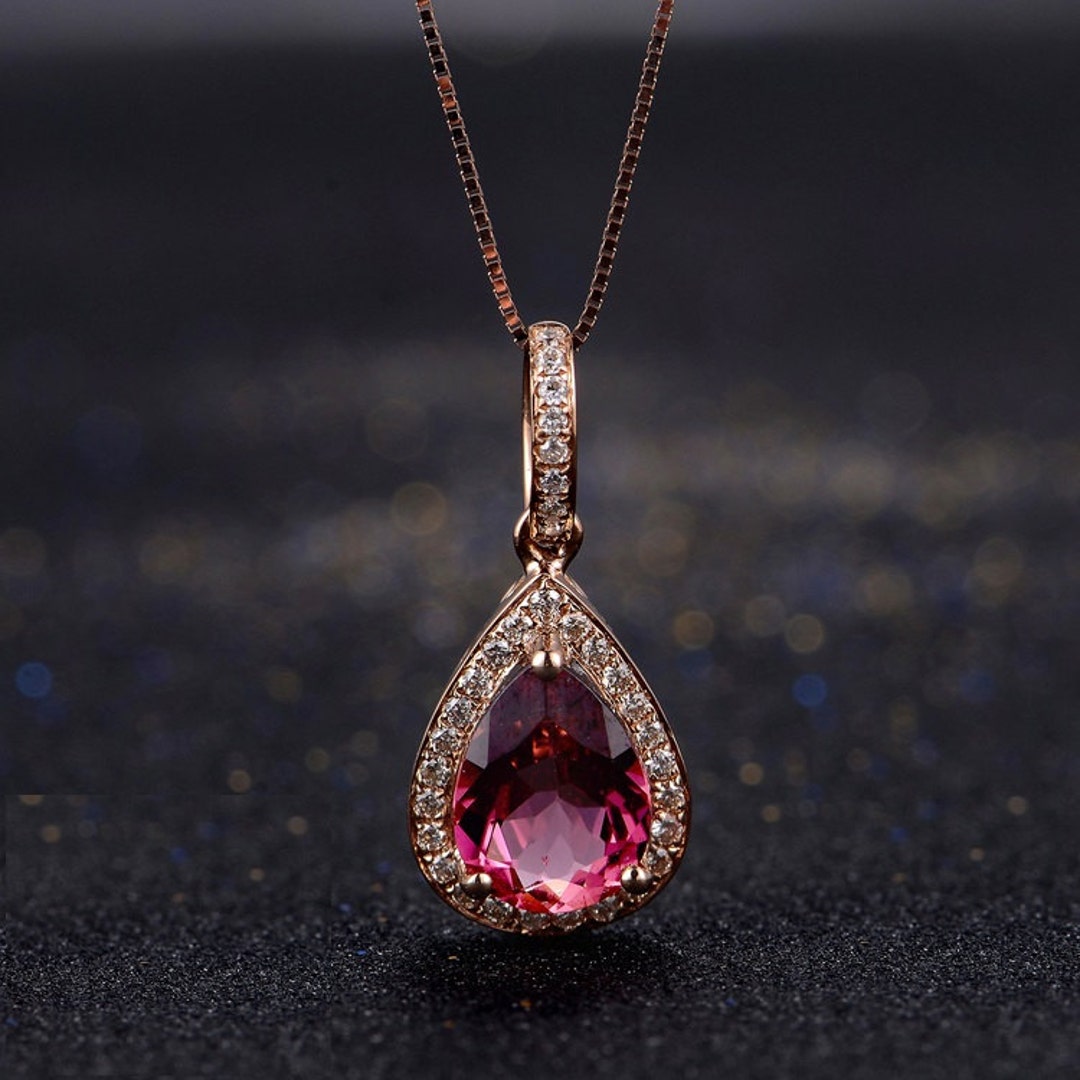 Rubellite Red Tourmaline Diamond in 18k Rose Gold Pendant Necklace ...