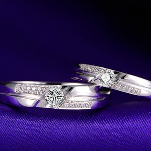 Hand in Hand 18k White Gold Diamond Wedding Ring Band Matching Set for His Hers Men Women Male Female Couple Pair Engagement