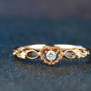 Antique Style Diamond Ring in 18k Rose Gold Victorian Engagement Ring Wedding Birthday Anniversary Valentine&#39;s